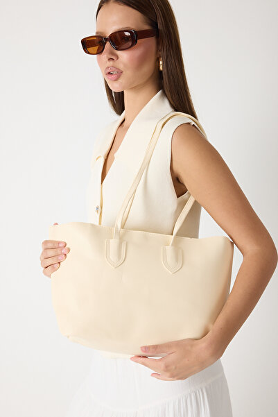 Tonny Black Women's Cream Double Handle Faux Leather Strap Hand and Shoulder Bag