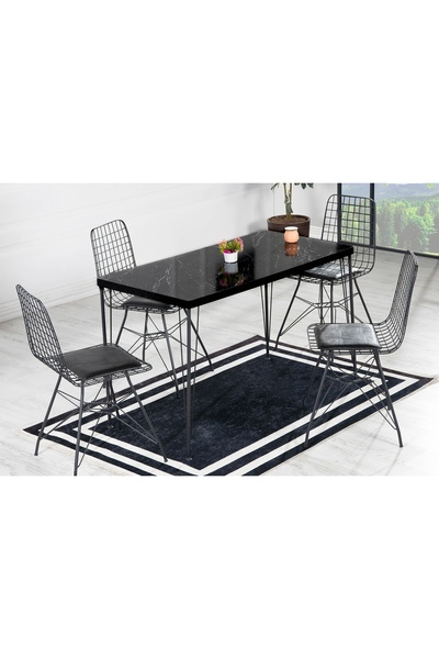 Vivense ALMİRA MUTFAK MASASI TAKIMI, SİYAH MERMER , 120x60