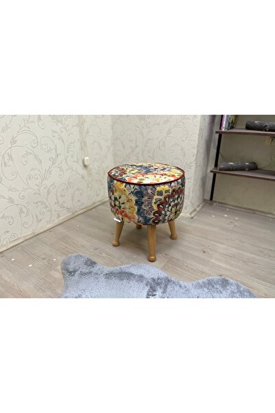 Vivense ASEDİA MİSKİN PUF, ÇİÇEKLİ, AHŞAP, NATUREL AYAK