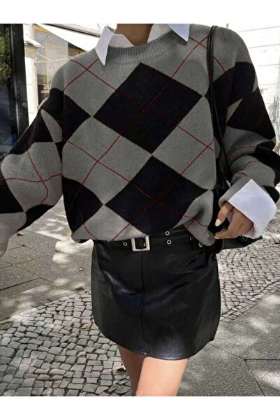 ATE ÖZGÜNEŞ TRİKO TEKSTİL Diamond Patterned Women's Knitwear Sweater