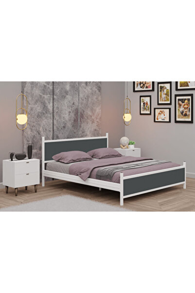 Vivense GM MODERN METAL ÇİFT KİŞİLİK KARYOLA, BEYAZ ANTRASİT GRİ, 140X190