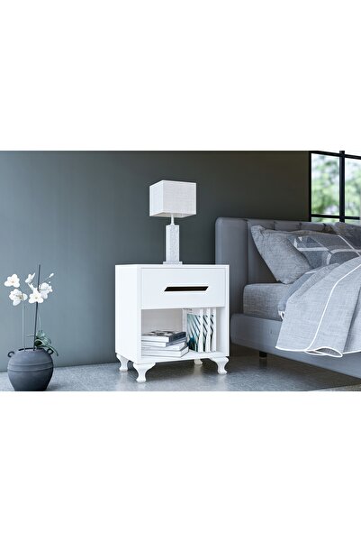 Vivense GM020 KOMODİN, SİYAH KULPLU, BEYAZ