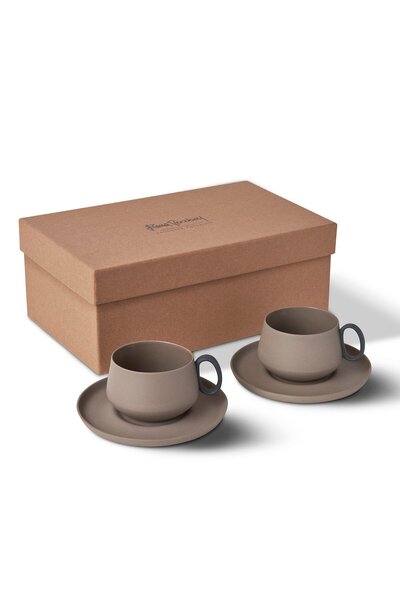 Esma Dereboy Tube 2'li Tabaklı Çay Fincan Takımı - Taş