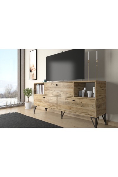 Vivense MİA TV ÜNİTESİ, METAL AYAK, ATLANTİK ÇAM SİYAH, 160 CM