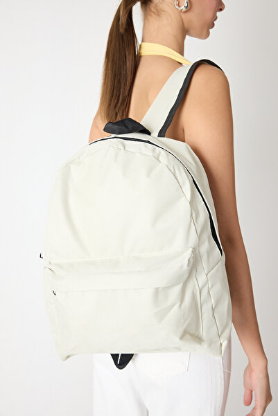 Tonny Black Unisex Cream Two-Compartment Backpack with Front Zipper
