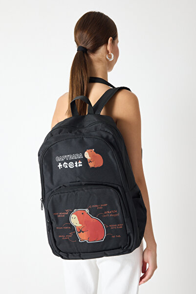 Tonny Black Children's Unisex Black Squirrel Printed Backpack