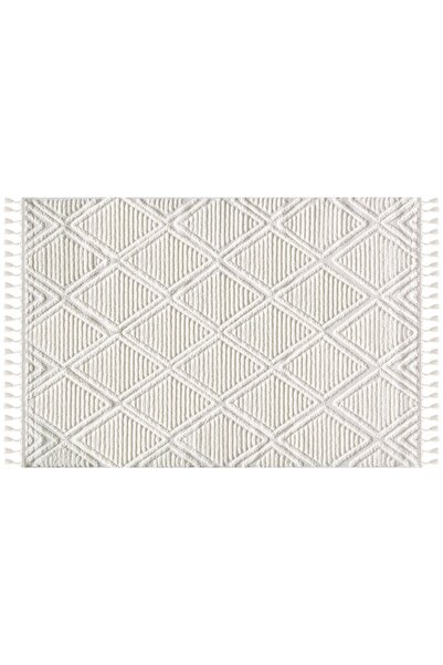 Vivense Elit Saçaklı Makine Halısı, Bukleli, Krem 80X150