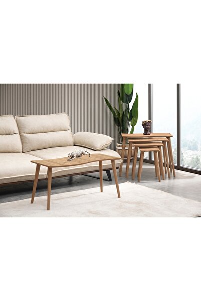 Vivense SALSA DÖRTLÜ ZİGON ORTA SEHPA SETİ, MEŞE