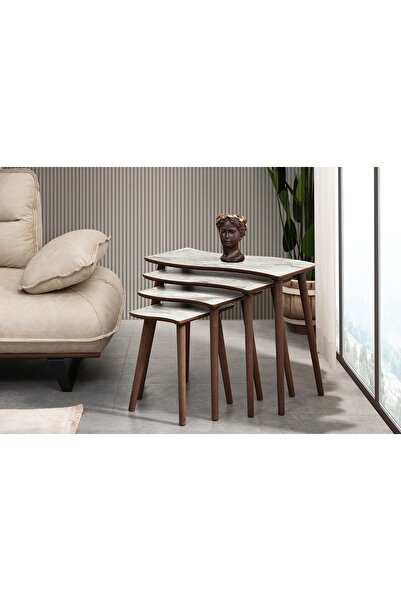 Vivense SALSA ZİGON SEHPA, DÖRTLÜ, BEYAZ MERMER DESENLİ