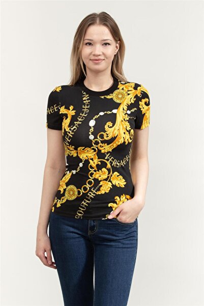 VERSACE JEANS COUTURE Kadın Bisiklet Yaka T-Shirt Siyah