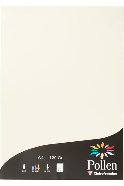 Clairefontaine Colored Pollen Paper, A4, 120g - Cream, Pack of 50 Sheets