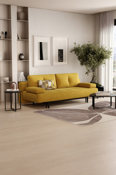 Enza Home Henna 3'lü Yataklı Koltuk, Kadife Dokulu - Yağ Yeşili