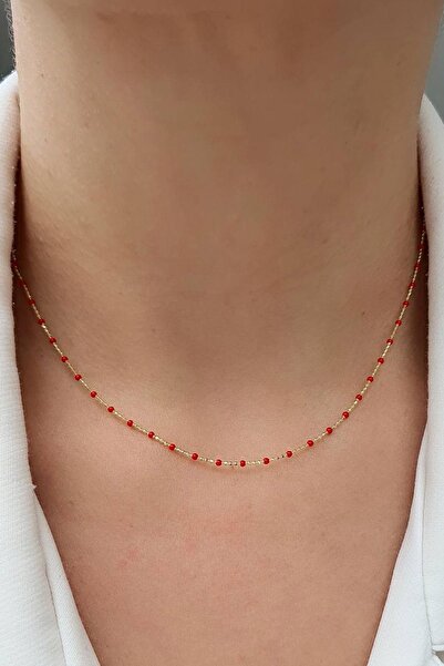 OSESHOP Kırmızı Mineli 925ayar Gümüş Üzerine Altın Kaplama Asansörlü Zincir K...