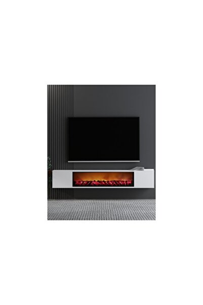 Vivense PARLA ŞÖMİNELİ DUVARA MONTAJ TV SEHPASI, BEYAZ, 150 CM