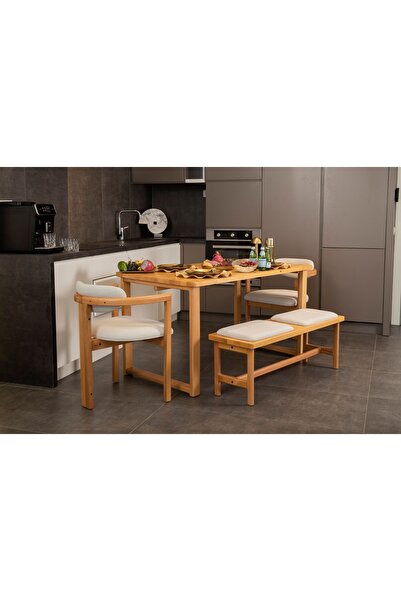 Vivense Cheri İskandinav Masfi Mutfak Masa Takımı, Krem, 80X140