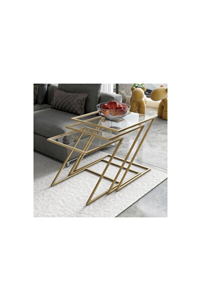 Vivense MİSTO ZİGON SEHPA, ÜÇLÜ, GOLD AYAK