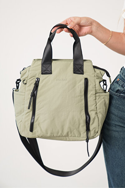 DELSOLERA Women's Khaki Green Multi-Compartment Waterproof Crinkle Casual Cro...