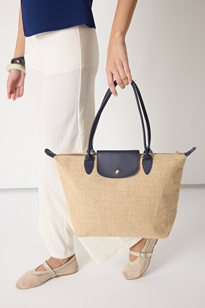 Tonny Black Women's Navy Blue Medium Size Strap Straw Hand and Shoulder Bag