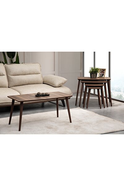 Vivense VEGA DÖRTLÜ ZİGON ORTA SEHPA SETİ, CEVİZ