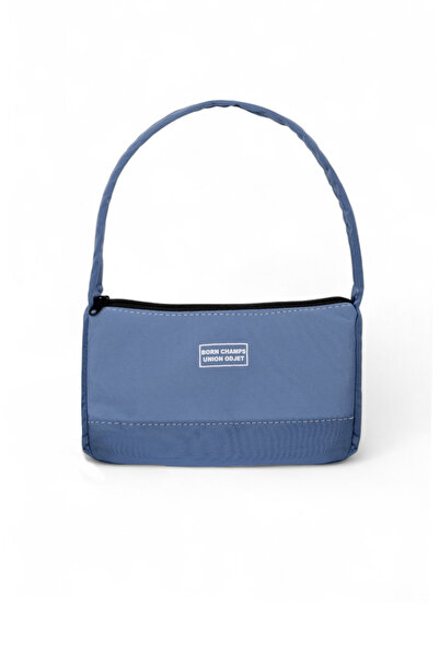 Tonny Black Women's Denim Blue Baguette Hand and Shoulder Bag with Writing on the Front