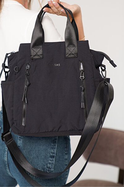 DELSOLERA Women's Black Multi-Compartment Waterproof Crinkle Casual Crossbody...