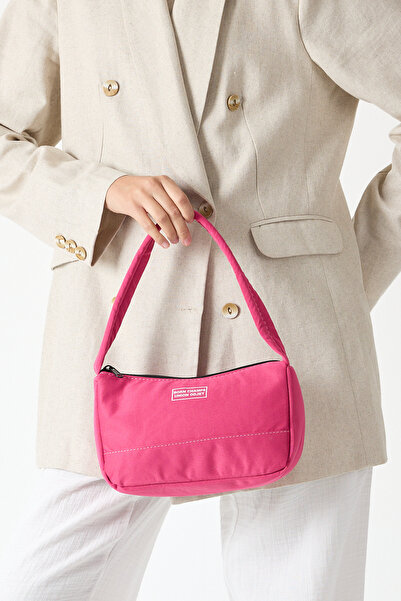 Tonny Black Women's Fuchsia Baguette Hand and Shoulder Bag with Writing on the Front