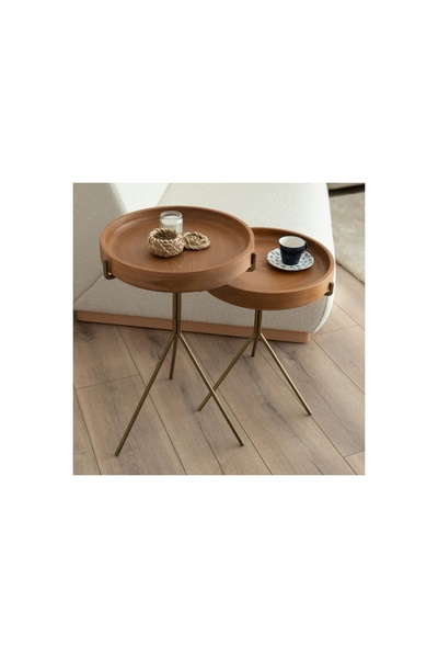 Vivense ANTİK ESKİTME GOLD YAN SEHPA TAKIMI, İKİLİ