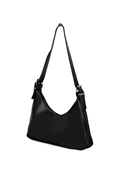 Tonny Black Kadın Siyah Suni Deri Baget El ve Omuz Çantası