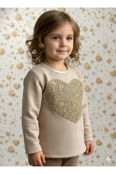 childs Тричастина бежова блуза с шал-яка и дълги ръкави за момичета на възрас...