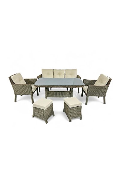 Vivense PREMİUM OKYANUS RATTAN ÜÇLÜ BAHÇE KOLTUK TAKIMI, 2 PUF