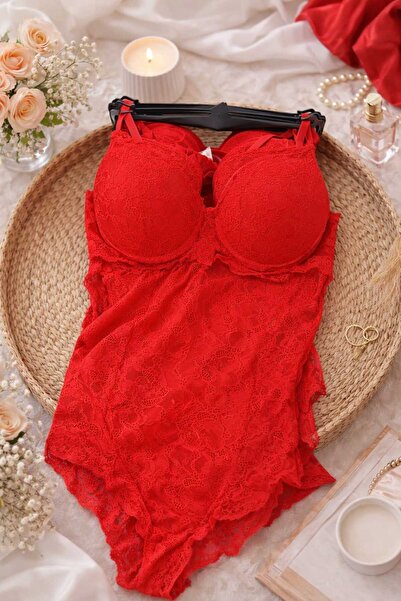 LİA Underwear Kadın Kırmızı Dantelli Destekli Babydoll