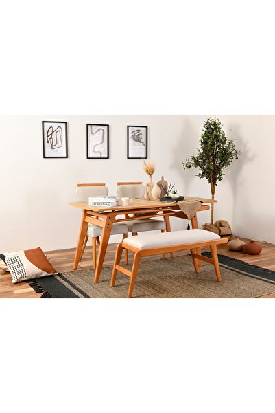 Vivense PALACE BENCHLİ İSKANDİNAV MASA TAKIMI, 2 SANDALYELİ, KREM