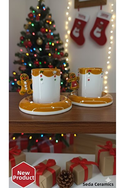 seda seramik Handmade Cookies 4-Piece Ceramic Coffee Cup Set for 2 People 100...