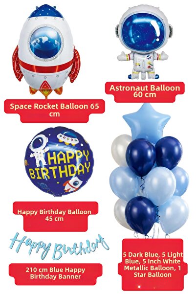 Baloncu Dede Set de baloane pentru ziua de naștere cu tematică spațială, navă spațială astronaut, stea, baloane din folie, banner de la mulți ani