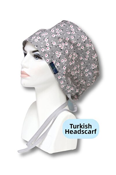 doktorbonem Скромна сива шапка с флорални мотиви за хирурзи, лекари, медицинс...