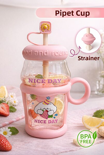 naturelove Glass Mug with Straw - Borosilicate Detox Flask with Strainer - Wa...