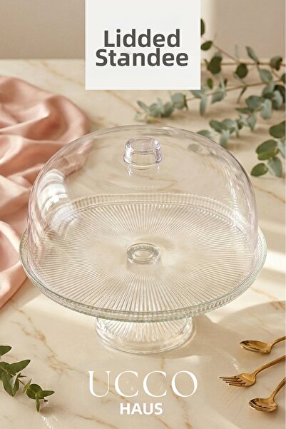 UCCO طبق تقديم بغطاء 33 سم - وعاء للكيك والتشيز كيك مع قاعدة، صحن تقديم وتخزين للمعجنات