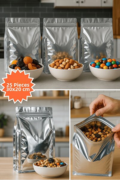 Plas+Plus كيس تخزين معدني مسطح القاع للقهوة والمكسرات والبقوليات وفضلات القطط...