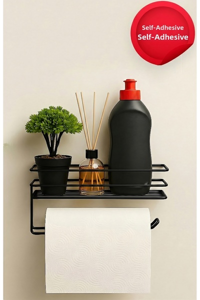 Işıl Concept Adhesive Metal Paper Towel Holder, Paper Towel Rack with Shelf, ...