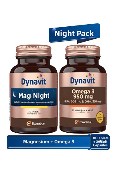 Dynavit ماج نايت 30 قرص وأوميغا 3 950 ملغ 30 كبسولة - حزمة ليلية - مغنيسيوم ل...