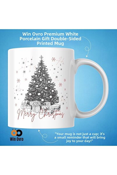 Win Ovro Premium White Porcelain Gift Double Sided Printed Mug Cups - Merry Christmas Happy New Ye