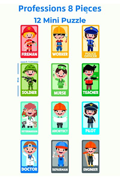 gift plus لغز تعليمي خشبي – المهن (مجموعة من 12، 8 قطع)