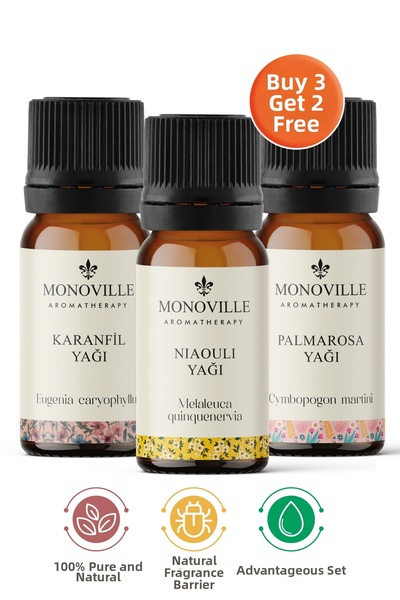 Monoville زيت نيلولي 10 مل، زيت القرنفل 10 مل، زيت بالماروزا 10 مل، مجموعة من 3 قطع، نقية وطبيعية 100%، 3 × 10 مل
