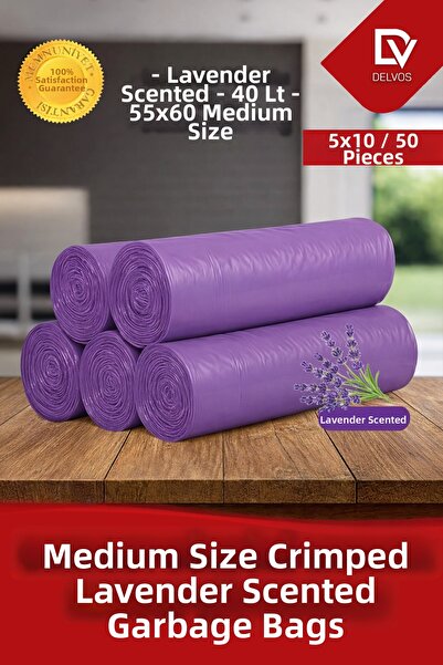 naft أكياس قمامة متوسطة الحجم معطرة برائحة اللافندر، 10 عبوات، 5 لفات، 55×60 ...
