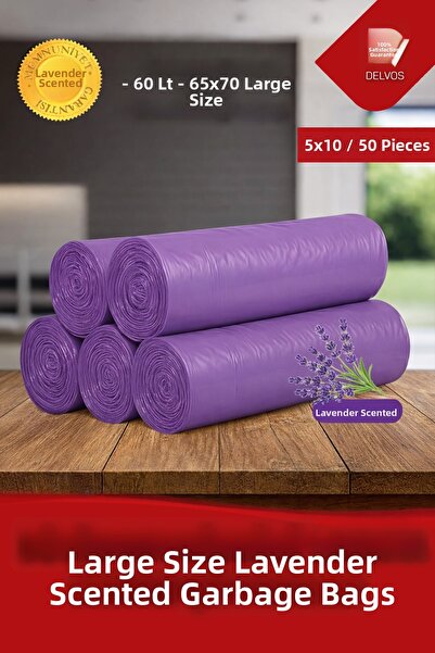 naft أكياس قمامة كبيرة الحجم برائحة اللافندر مع رباط، 10 قطع، 5 لفات، 65×70 س...