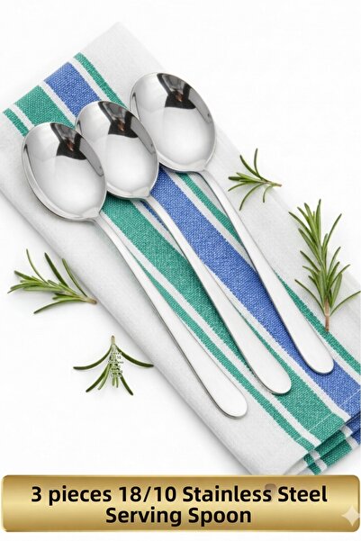 BRE HOME Set of 3 Serving Spoons - 18/10 Stainless Steel – Salad Presentation Spoon - 22 Cm.