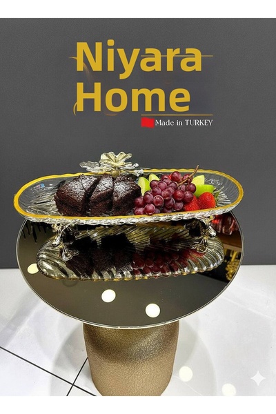 Niyara home Glass Serving Bowl with Metal Legs, Gold