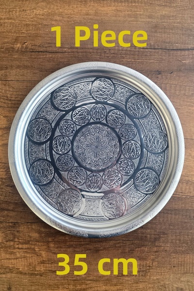 Binbir Trend 35 cm - Authentic Patterned Chrome Steel Appetizer and Serving Plate, Salad Plate