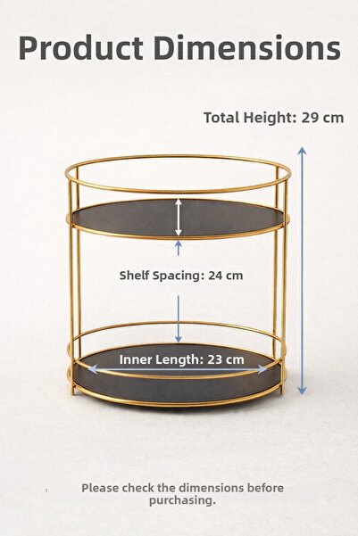 Snow Homs 1-Piece Bathroom Cosmetic Jewelry Organizer Multi-Purpose Organizer 2-Tier Presentation Tray Treat Holder Gold