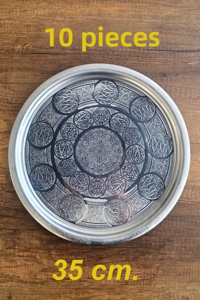 Binbir Trend 35 cm - Authentic Patterned Chrome Steel Appetizer and Serving Plate, Salad Plate